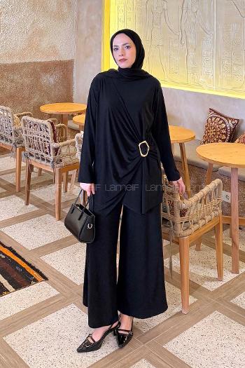 Lamelif Toka Detaylı Asimetrik Takım Siyah