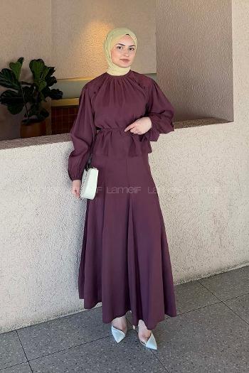 Lamelif Birit Düğme Detaylı Takım Mürdüm