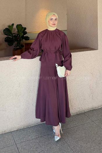 Lamelif Birit Düğme Detaylı Takım Mürdüm