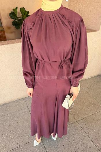 Lamelif Birit Düğme Detaylı Takım Mürdüm