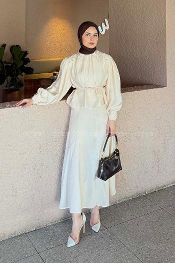 Lamelif Birit Düğme Detaylı Takım Taş Rengi