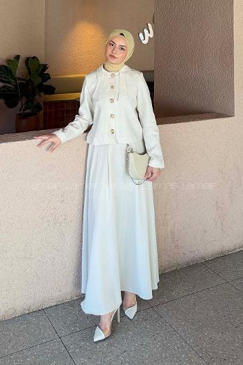 Lamelif Fiyonk Görünümlü Çift Yaka Takım Taş Rengi