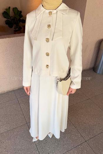 Lamelif Fiyonk Görünümlü Çift Yaka Takım Taş Rengi