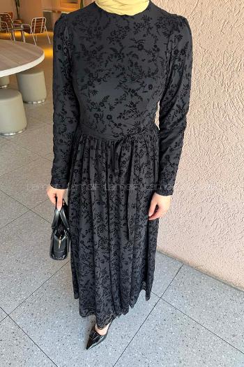 Lamelif Flok Model Elbise Siyah