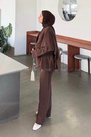 Dark Brown Scarf Neck Long Arm Modal Regular Trousers Comfortable Suit