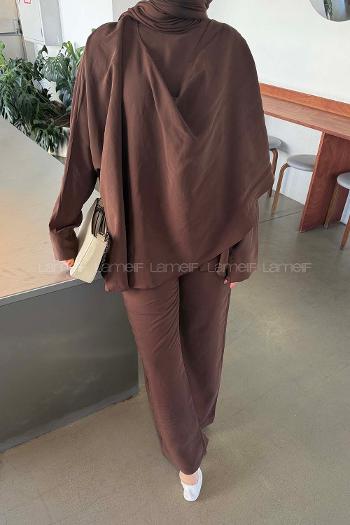 Dark Brown Scarf Neck Long Arm Modal Regular Trousers Comfortable Suit