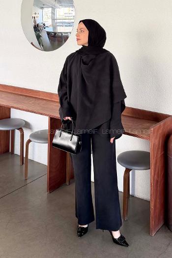 Black Scarf Neck Long Arm Modal Regular Trousers Comfortable Suit