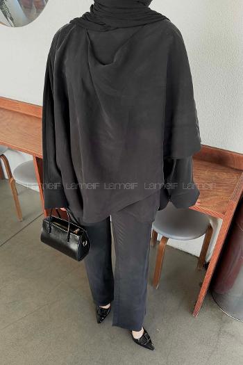 Black Scarf Neck Long Arm Modal Regular Trousers Comfortable Suit