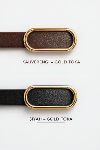 Lamelif Kadın 2 li Ithal Oval Gold Tokalı Ince Kemer, Pantolon Kemeri, Gömlek Kemeri, Ceket Kemeri