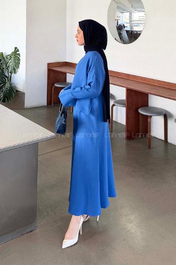 Saxe Crew Neck Long Arm Linen Flared Skirt Suit