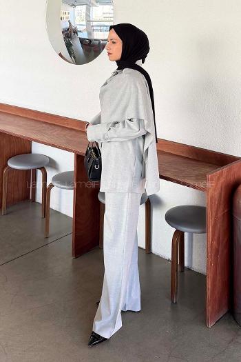 Gray Shirt Collar Long Arm Viscose Fabric Regular Trousers Material Suit