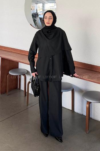 Black Shirt Collar Long Arm Viscose Fabric Regular Trousers Material Suit