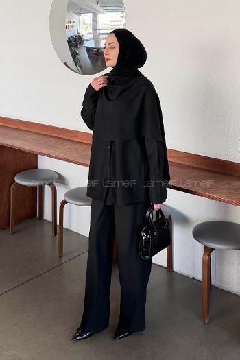 Black Shirt Collar Long Arm Viscose Fabric Regular Trousers Material Suit