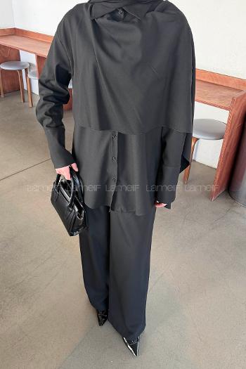 Black Shirt Collar Long Arm Viscose Fabric Regular Trousers Material Suit