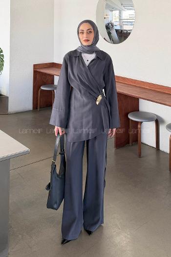 Anthracite Pool Neck Long Arm Modal Regular Trousers Comfortable Suit