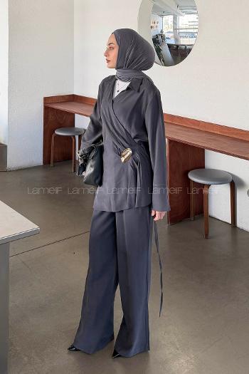 Anthracite Pool Neck Long Arm Modal Regular Trousers Comfortable Suit