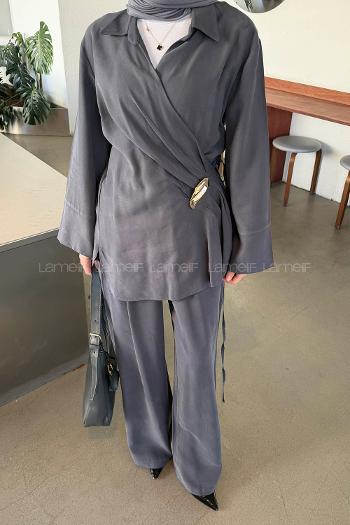 Anthracite Pool Neck Long Arm Modal Regular Trousers Comfortable Suit