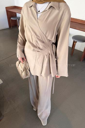 Stone Pool Neck Long Arm Modal Regular Trousers Comfortable Suit