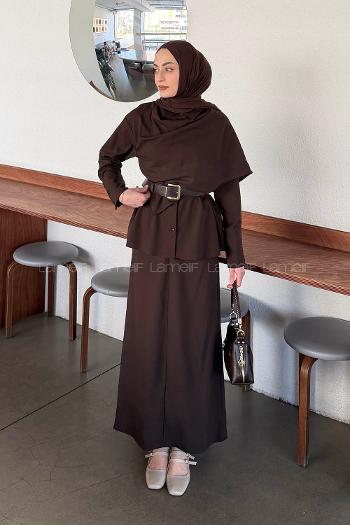 Bitter Brown Shirt Collar Long Arm Polyester Straight Skirt Suit
