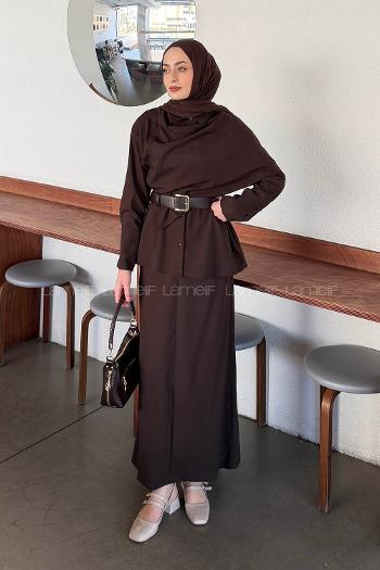 Bitter Brown Shirt Collar Long Arm Polyester Straight Skirt Suit