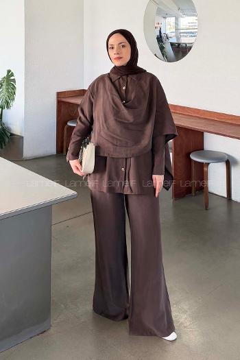Brown Shirt Collar Long Arm Viscose Fabric Regular Trousers Comfortable Suit