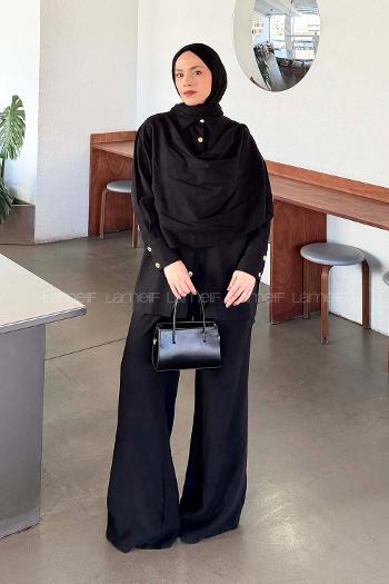 Black Shirt Collar Long Arm Viscose Fabric Regular Trousers Comfortable Suit