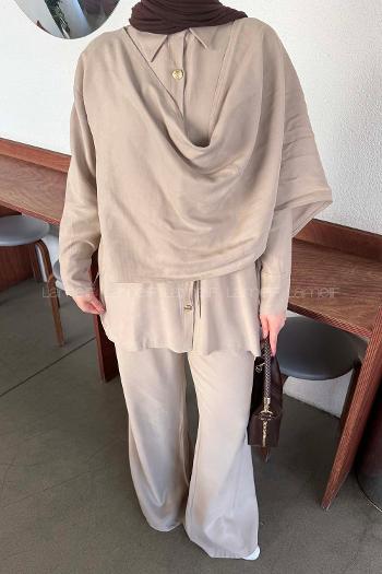 Stone Shirt Collar Long Arm Viscose Fabric Regular Trousers Comfortable Suit