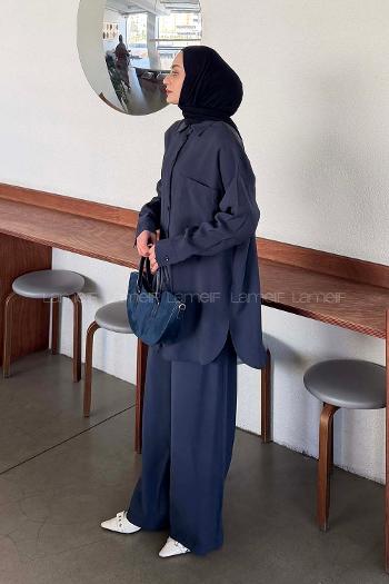 Navy Blue Shirt Collar Long Arm Modal Regular Trousers Comfortable Suit