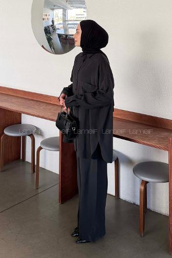 Black Shirt Collar Long Arm Modal Regular Trousers Comfortable Suit