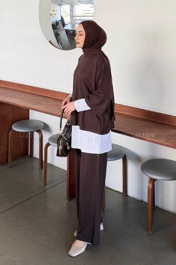 Lamelif Üçlü Tesettür Takım Acı Kahve