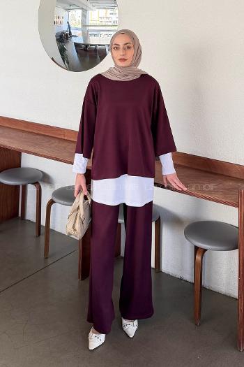 Lamelif Üçlü Tesettür Takım Bordo