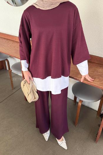 Lamelif Üçlü Tesettür Takım Bordo