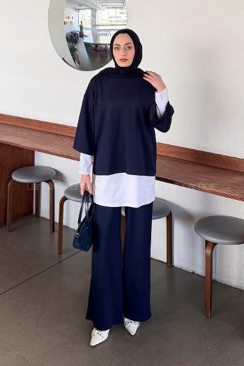 Lamelif Üçlü Tesettür Takım Lacivert