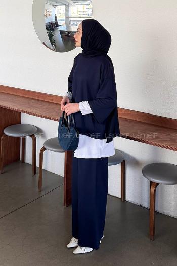 Lamelif Üçlü Tesettür Takım Lacivert