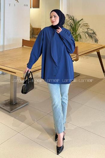Lamelif Fular Detaylı Gömlek Lacivert