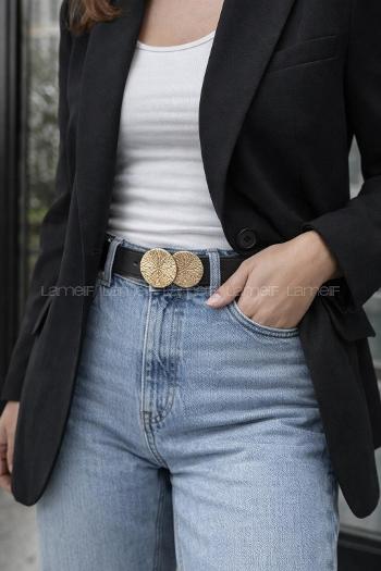 Lamelif Kadın Silindir Gold Toka Pantolon Elbise Kemer