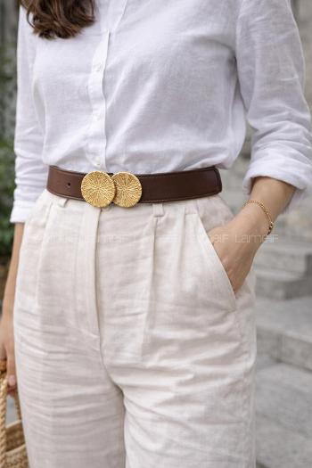 Lamelif Kadın Silindir Gold Toka Pantolon Elbise Kemer