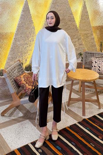 White Crew Neck Viscose Fabric Unprinted Tunic