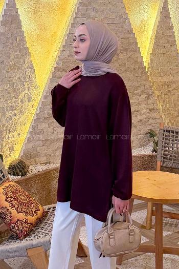 Plum Crew Neck Viscose Fabric Unprinted Tunic