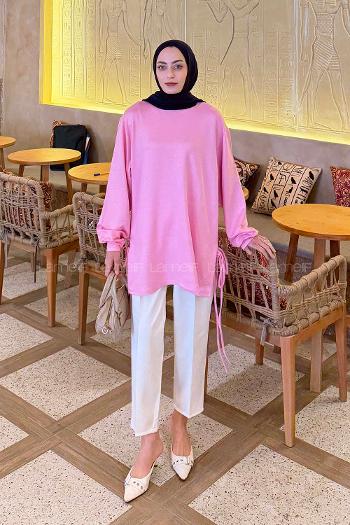 Candy Pink Crew Neck Viscose Fabric Unprinted Tunic