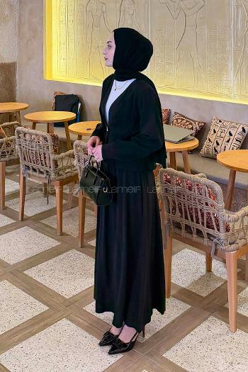 Lamelif Ceket Düğme Detaylı Etekli Takım Siyah