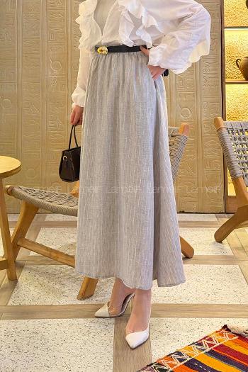 Light Grey Linen Unprinted Flared Skirt Skirt