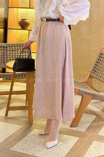 Salmon Linen Unprinted Flared Skirt Skirt