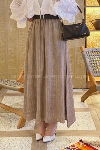 Mink Linen Unprinted Flared Skirt Skirt