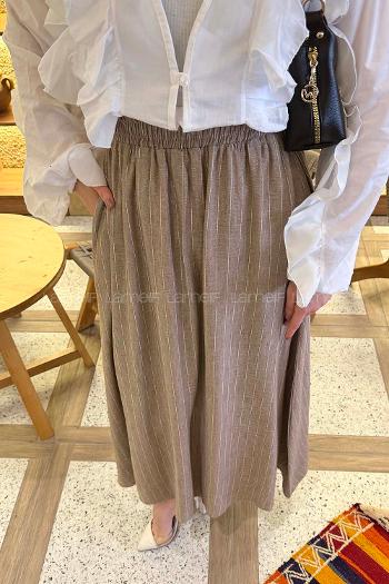 Mink Linen Unprinted Flared Skirt Skirt