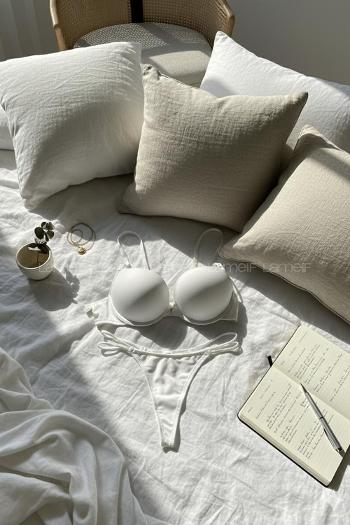 Lamelif Ekru Çift İpli Mikro Kumaş Takım