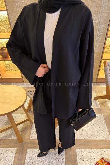 Black Normal Neck Long Arm Without Accessories Combed Fabric Regular Trousers Linen Straight Skirt Suit