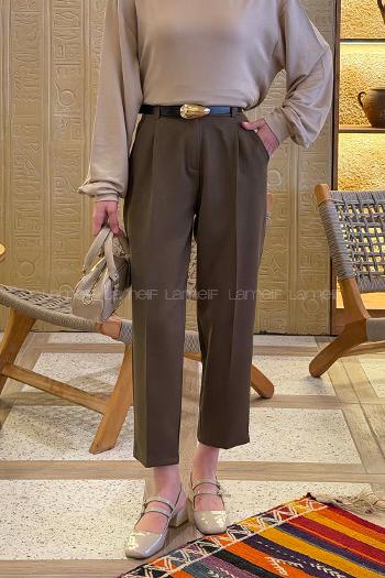 Lamelif Kemer Detaylı Havuç Pantolon Haki