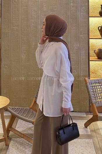 Lamelif Pelerin Detaylı Gömlek Beyaz