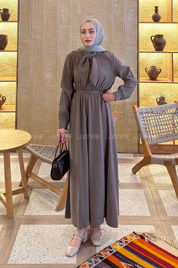 Khaki Shirt Collar Tensel Unprinted Dresess